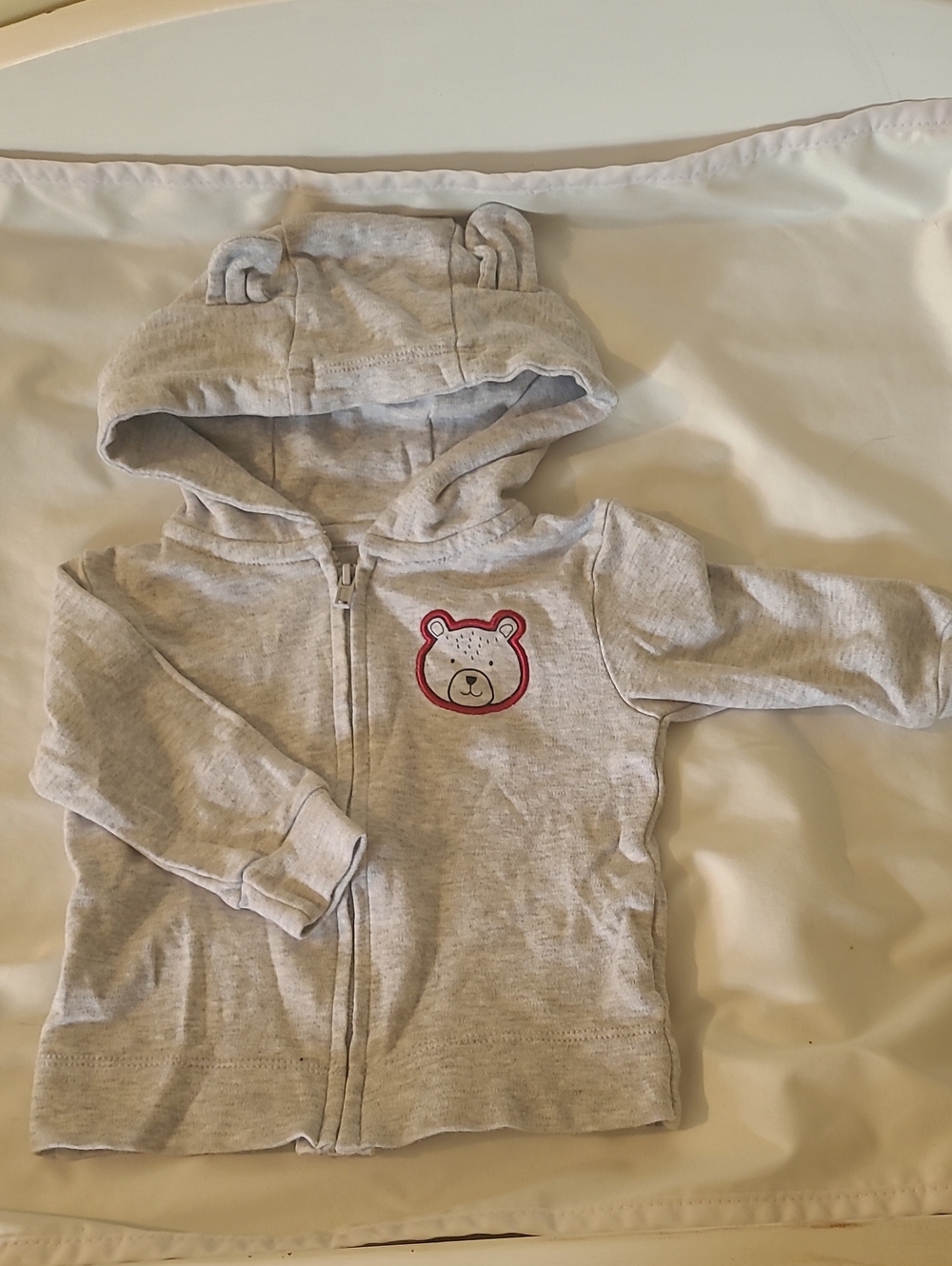 3-6M Gray Bear Hooded Zip Sweatshirt